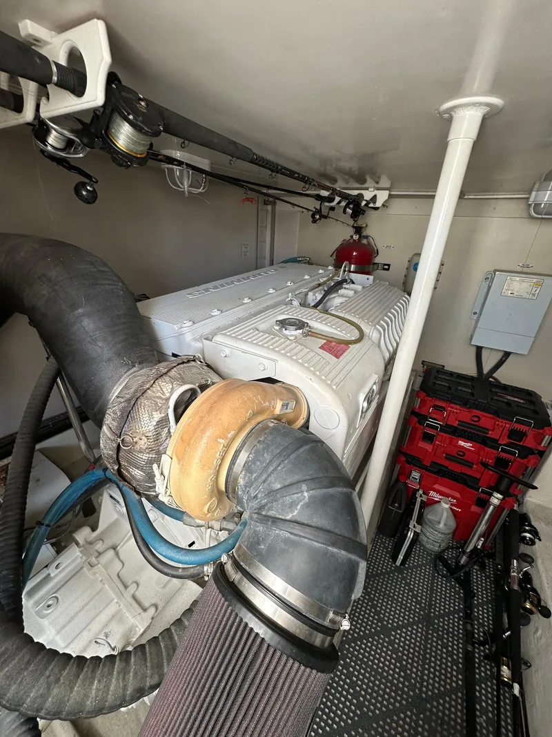 Slide: The Image of Engine room of 2007 Luhrs 41 Express boat with visible components and equipment. - 19