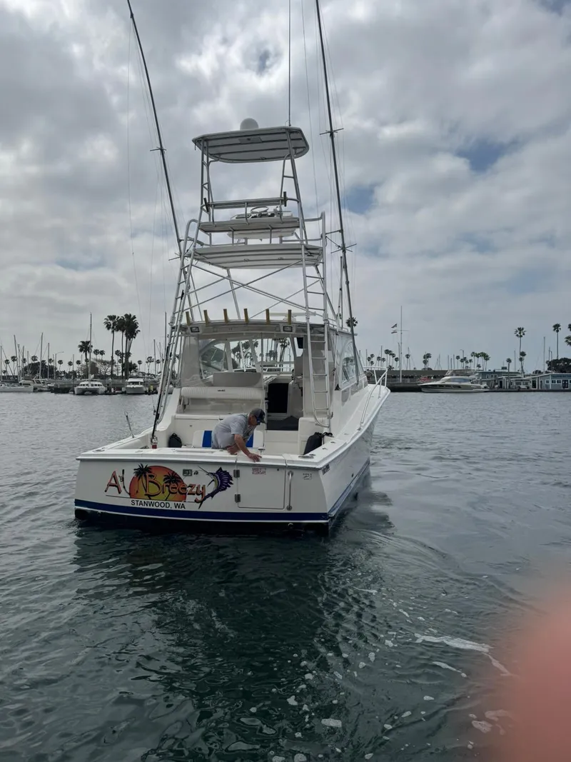 Slide: The Image of 2007 Luhrs 41 Express boat on water, cloudy sky, marina background. - 5