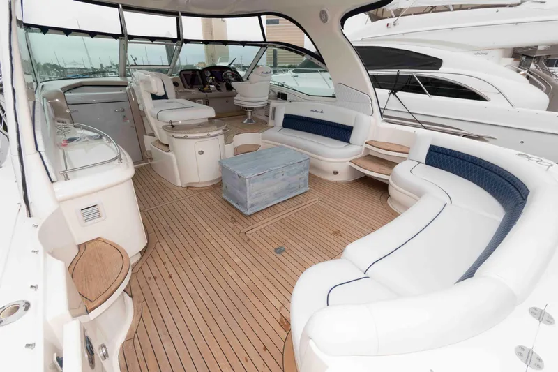 Slide: The Image of Luxurious 2005 Sea Ray 500 Sundancer yacht interior with spacious seating and elegant design. - 5