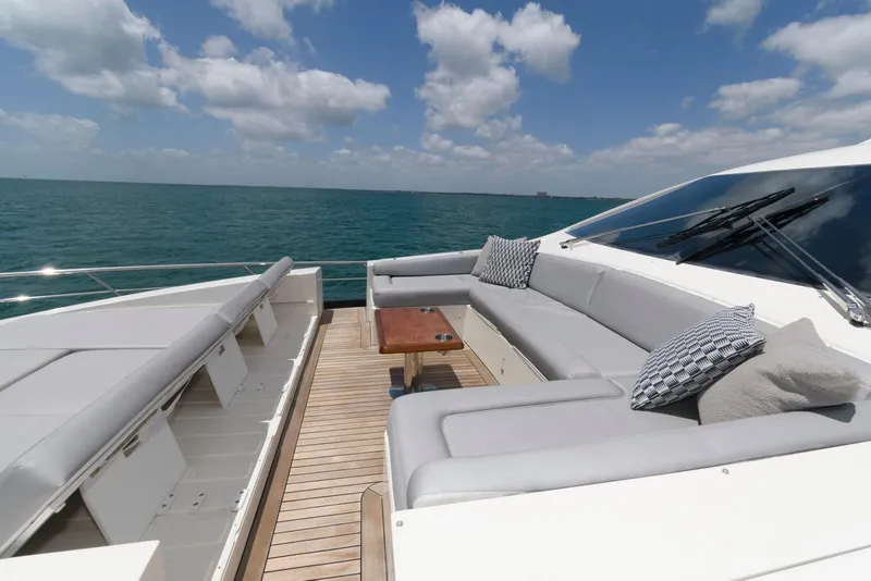 Slide: The Image of Luxurious 2013 Azimut 84 Flybridge Motor Yacht with spacious outdoor seating and ocean view. - 21