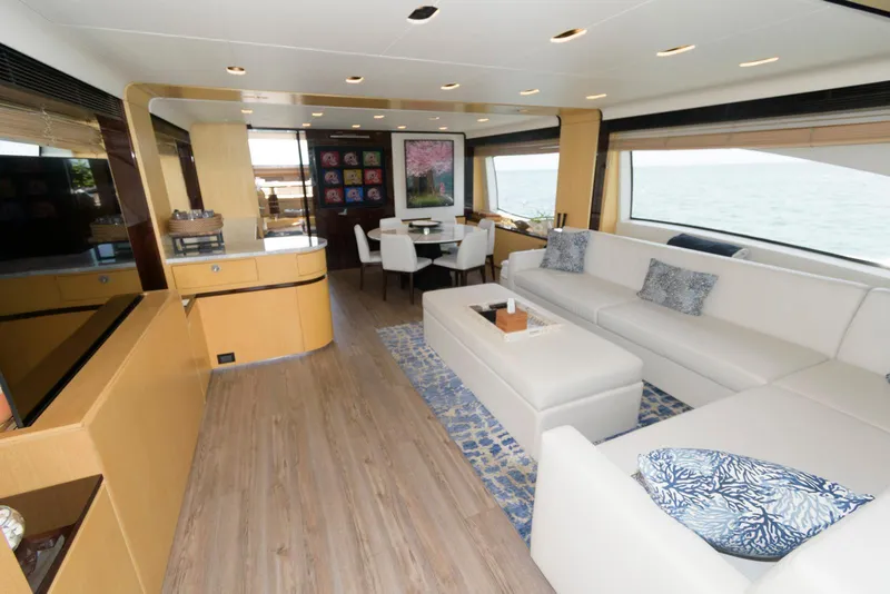 Slide: The Image of Luxurious interior of 2013 Azimut 84 Flybridge Motor Yacht with elegant seating and dining area. - 38