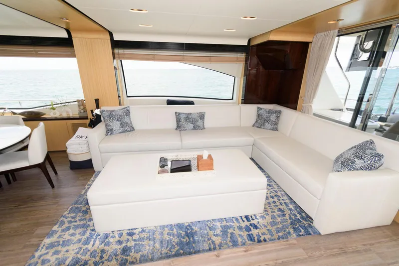 Slide: The Image of Luxurious interior of 2013 Azimut 84 Flybridge Motor Yacht with elegant seating and ocean view. - 39