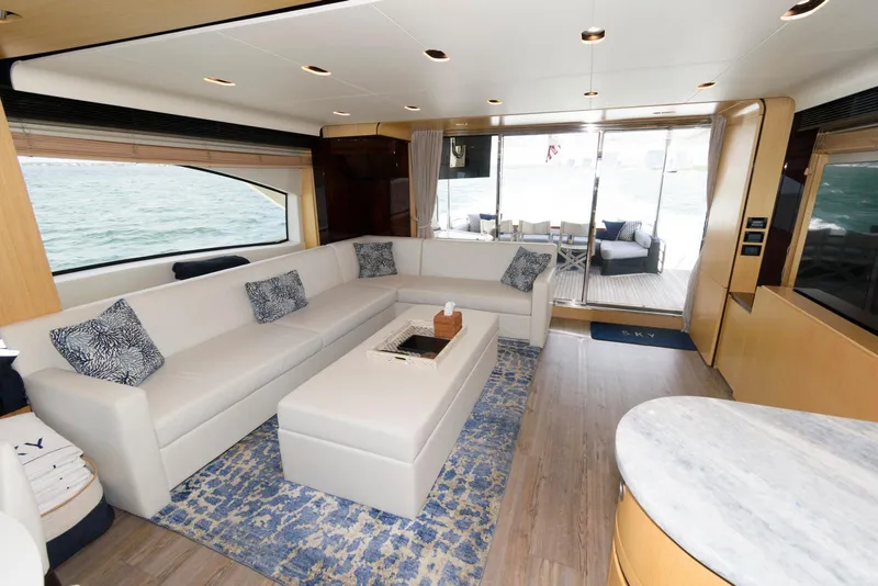 Slide: The Image of Luxurious interior of 2013 Azimut 84 Flybridge Yacht with elegant seating and ocean view. - 40