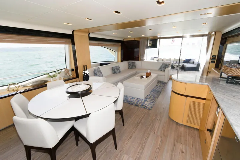 Slide: The Image of Luxurious interior of 2013 Azimut 84 Flybridge Motor Yacht with elegant seating and dining area. - 42