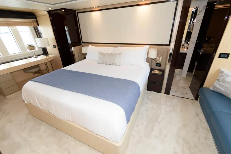Slide: The Image of Luxurious bedroom in 2013 Azimut 84 Flybridge Motor Yacht with elegant decor and spacious layout. - 55
