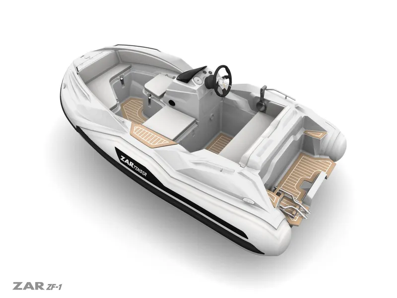 Slide: The Image of 2025 Zar Formenti ZF-1 boat, sleek white design, spacious interior, modern steering console. - 10