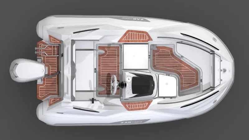 Slide: The Image of Top view of 2025 Zar Formenti ZF-1 boat with sleek design and wooden deck accents. - 14