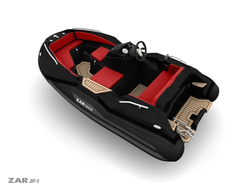Slide: The Image of 2025 Zar Formenti ZF-2 boat with sleek black design and red seating. - 12