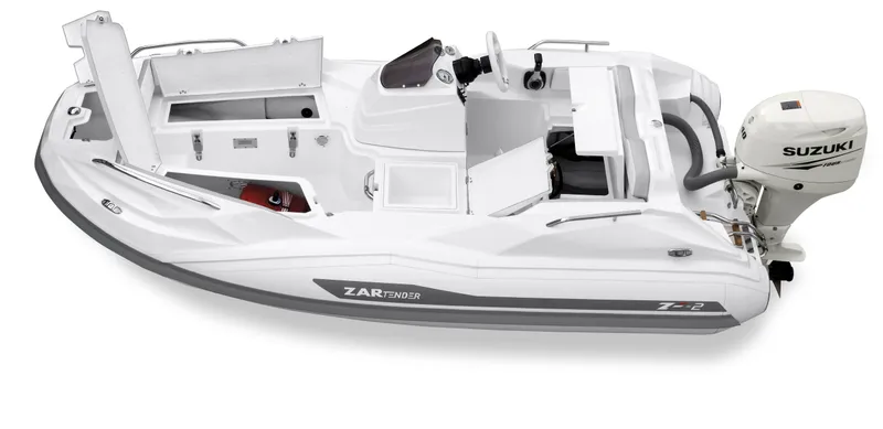 Slide: The Image of 2025 Zar Formenti ZF-2 boat with Suzuki outboard motor, sleek white design. - 3