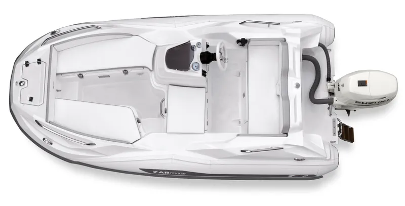 Slide: The Image of 2025 Zar Formenti ZF-2 boat, top view, white exterior, modern design, outboard motor. - 5