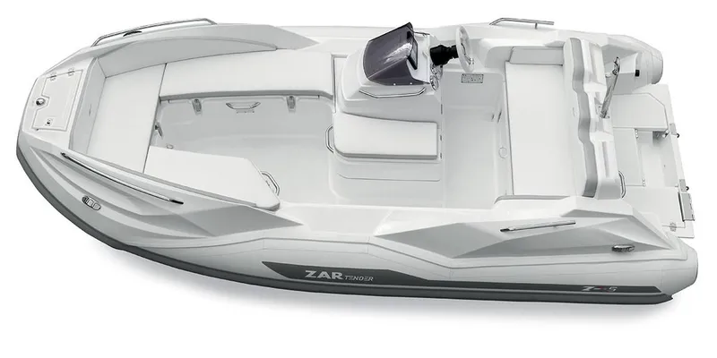 Slide: The Image of 2025 Zar Formenti ZF-5 boat, sleek white design, modern seating, and console layout. - 4