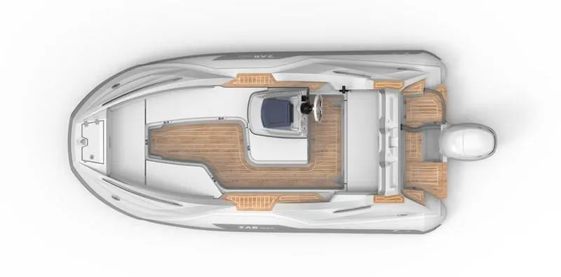 Slide: The Image of Top view of 2025 Zar Formenti ZF-5 boat with wooden deck and sleek design. - 5