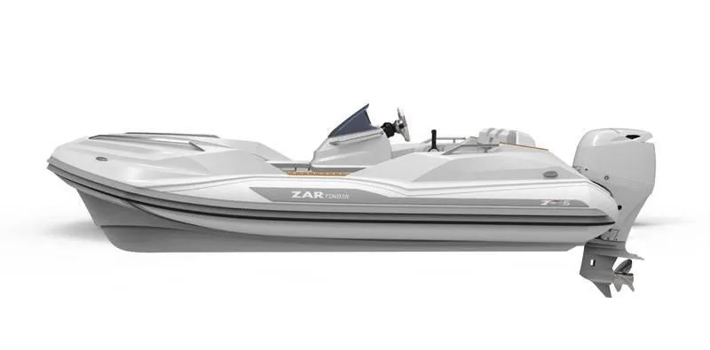 Slide: The Image of 2025 Zar Formenti ZF-5 boat, sleek design, side view, white and gray color scheme. - 6