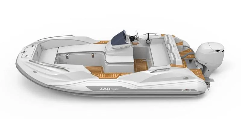 Slide: The Image of 2025 Zar Formenti ZF-5 boat, sleek design, white exterior, modern features, outboard motor. - 8