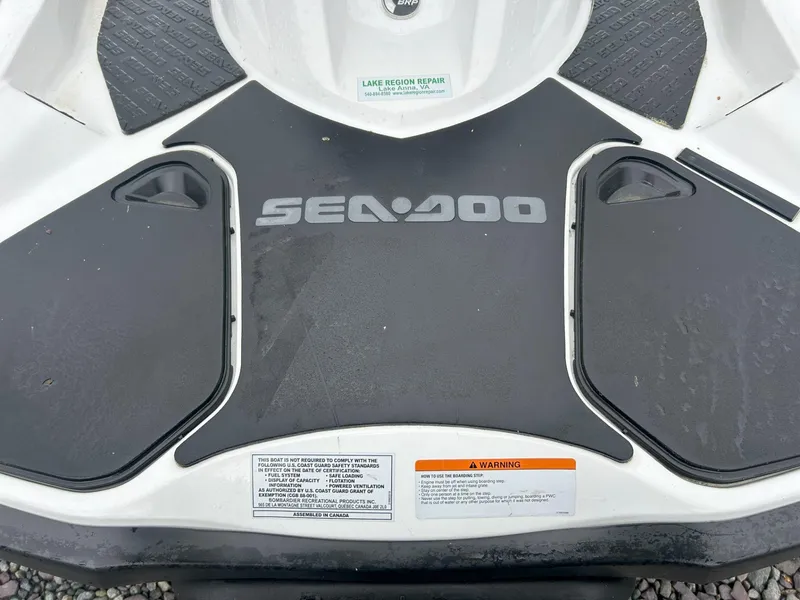 Slide: The Image of 2012 Sea-Doo GTX 155 footwell with logo and safety warnings visible. - 10