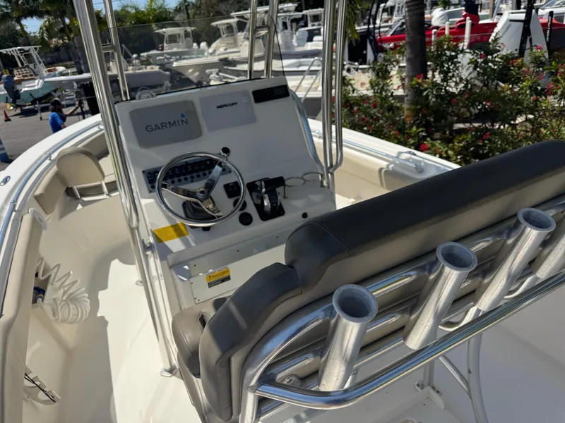 Slide: The Image of 2022 Key West 239 FS boat console with Garmin system and rod holders. - 15