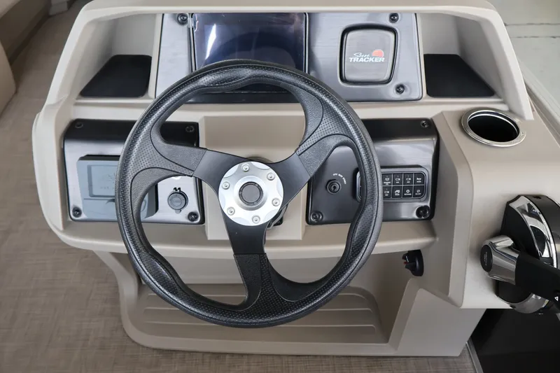 Slide: The Image of Steering console of 2025 Sun Tracker Party Barge 18 DLX pontoon boat. - 20