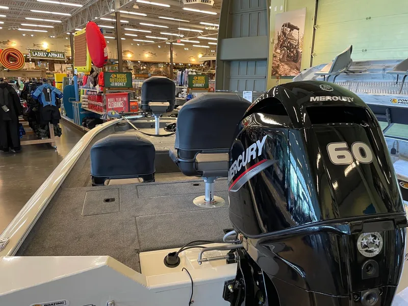 Slide: The Image of 2025 Tracker Pro Team 175 Crappie Edition boat with Mercury 60 engine in showroom. - 4