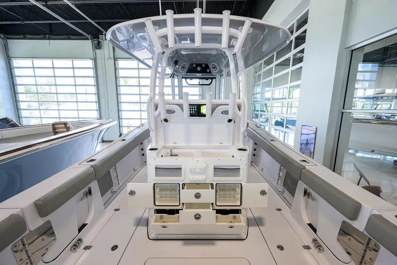 Slide: The Image of 2025 Sportsman Open 282 Center Console boat interior with modern features. - 18
