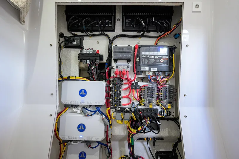 Slide: The Image of Electrical system of 2025 Sportsman Open 282 Center Console boat, showcasing wiring and components. - 25