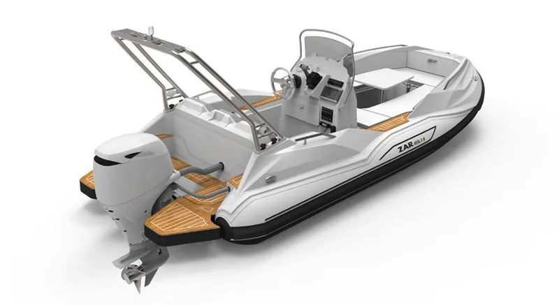Slide: The Image of 2025 Zar Formenti 49 SL boat with sleek design and modern outboard motor. - 11