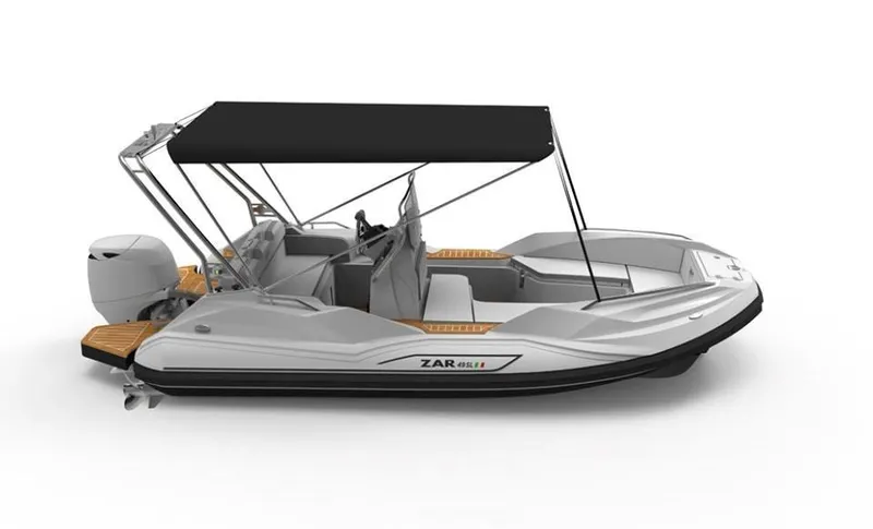 Slide: The Image of 2025 Zar Formenti 49 SL boat with canopy, sleek design, and modern features. - 12