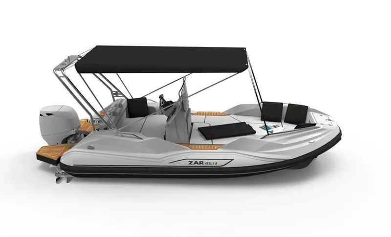 Slide: The Image of 2025 Zar Formenti 49 SL boat with canopy, sleek design, and modern features. - 6