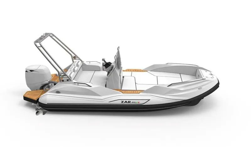 Slide: The Image of 2025 Zar Formenti 49 SL boat, sleek design, white exterior, modern features, side view. - 7