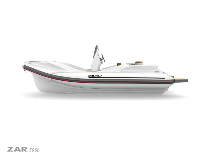 Slide: The Image of 2025 Zar Formenti 59 SL/Limited boat, sleek white design, side view. - 1