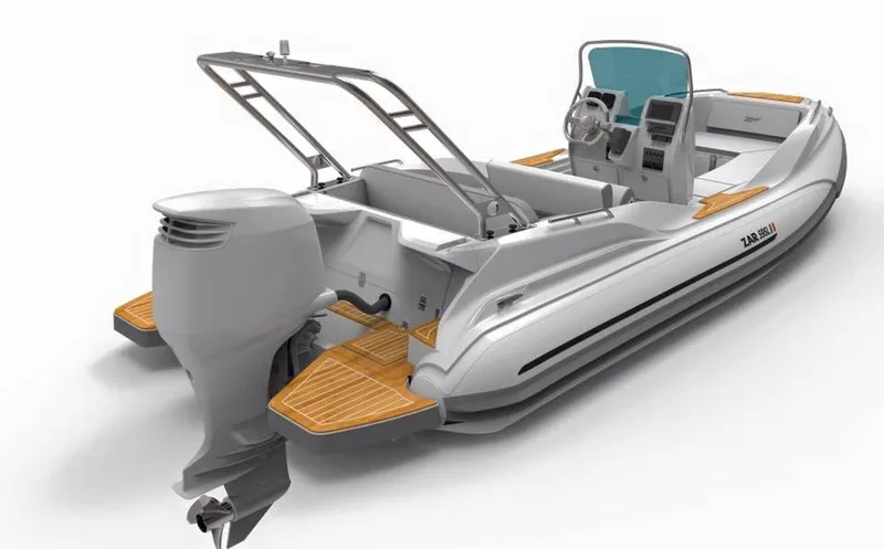 Slide: The Image of 2025 Zar Formenti 59 SL/Limited boat with sleek design and modern outboard motor. - 11