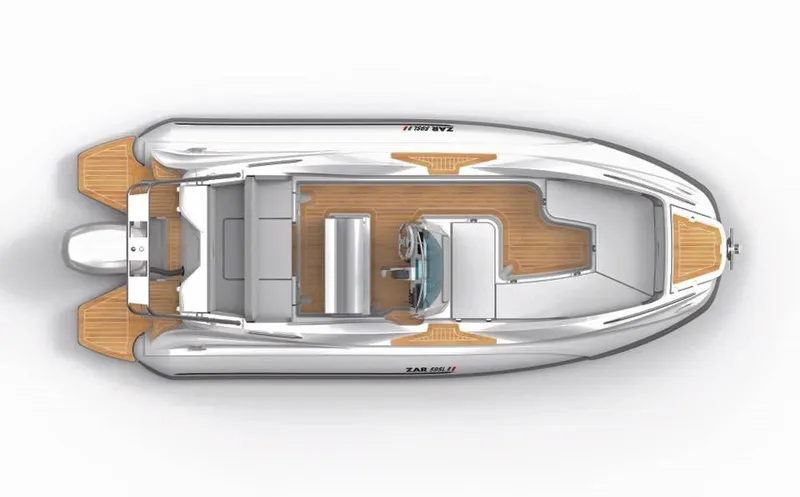 Slide: The Image of Top view of 2025 Zar Formenti 59 SL/Limited boat with sleek design and wooden deck. - 12