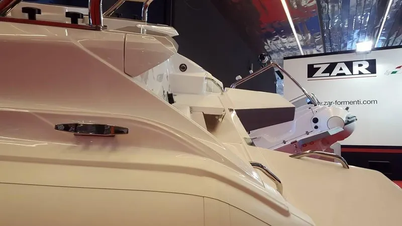 Slide: The Image of 2025 Zar Formenti 59 SL/Limited luxury boat showcased at an exhibition. - 19