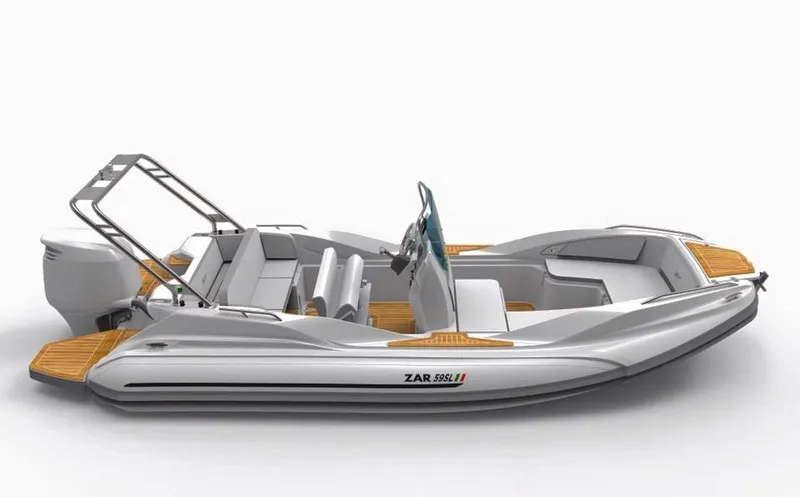 Slide: The Image of 2025 Zar Formenti 59 SL/Limited boat, sleek design, white with wood accents, modern seating arrangement. - 21