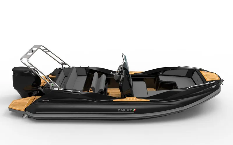 Slide: The Image of 2025 Zar Formenti 59 SL/Limited boat, sleek black design with wood accents. - 26