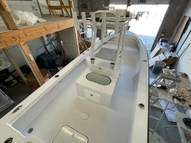 Slide: The Image of 1986 Aquasport Tournament 222 boat interior in a workshop setting. - 13