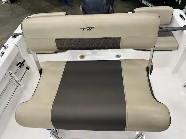 Slide: The Image of 2019 Tidewater 180CC Adventure boat seat with beige and gray upholstery. - 17