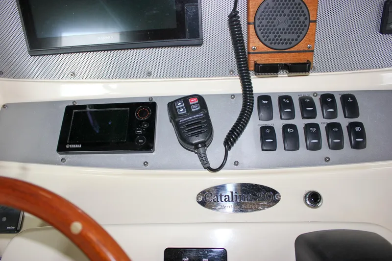 Slide: The Image of Control panel of 2014 Chris-Craft Catalina 29 Sun Tender with Yamaha electronics and switches. - 14