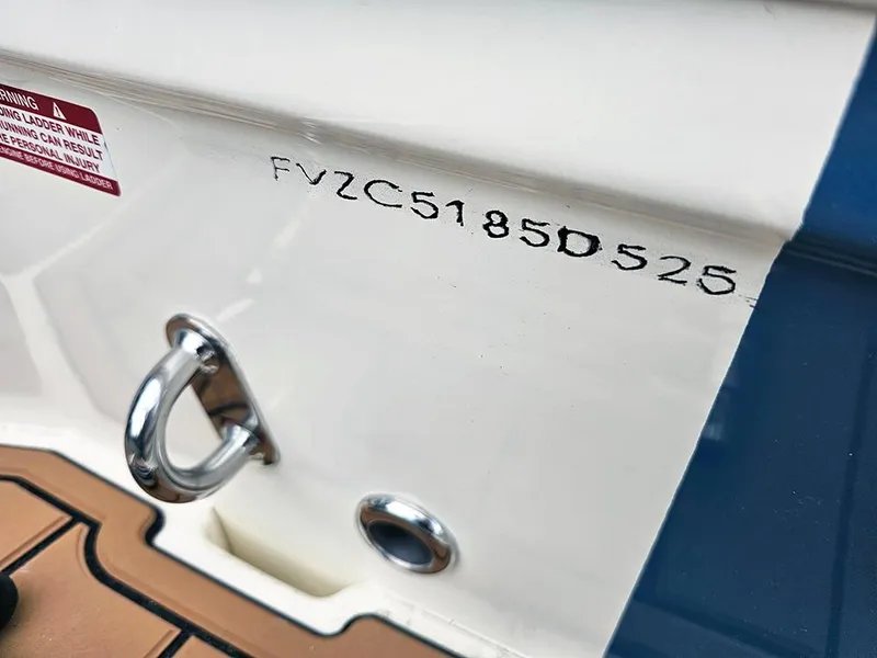 Slide: The Image of 2025 Pioneer 202 Sportfish boat hull identification number and stainless steel hardware. - 23