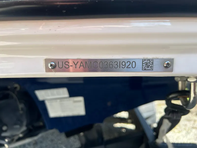 Slide: The Image of 2020 Yamaha Boats 242 Limited S hull identification number plate with QR code. - 26