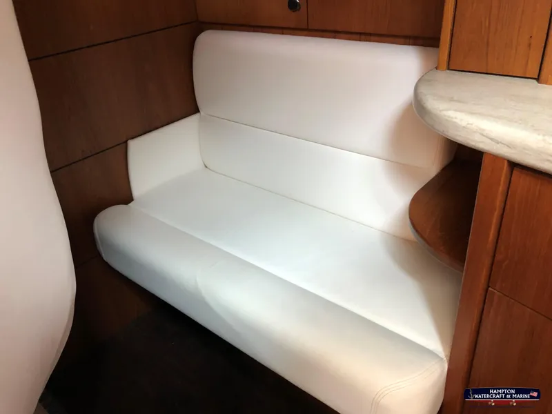 Slide: The Image of White leather seating in 2013 Tiara Yachts 3600 Coronet interior cabin. - 22
