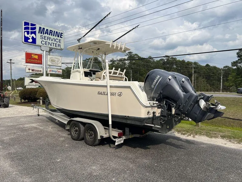 Slide: The Image of 2017 Sailfish 270 CC boat on trailer at Marine Service Center. - 3