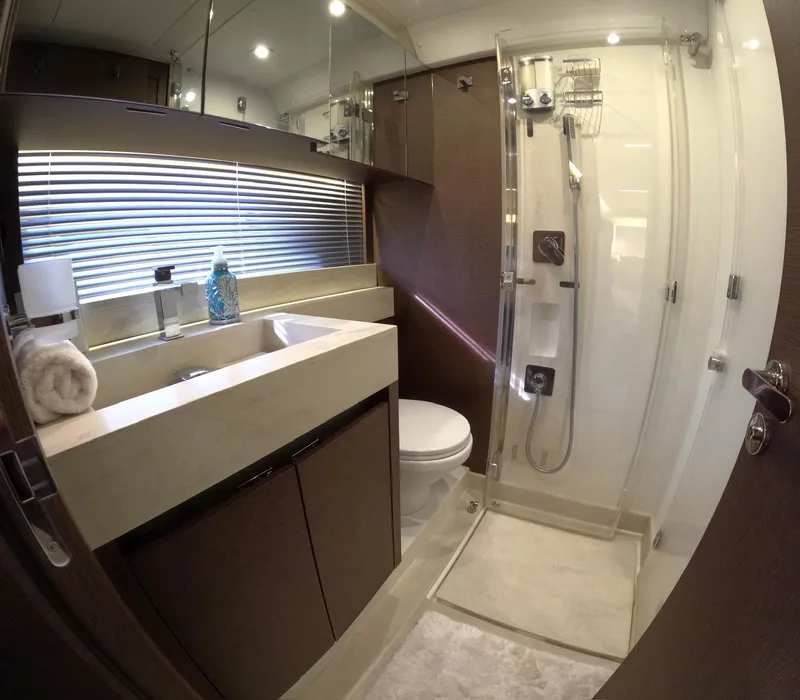 Slide: The Image of Luxurious bathroom in 2019 Prestige 520 yacht with modern fixtures and elegant design. - 32