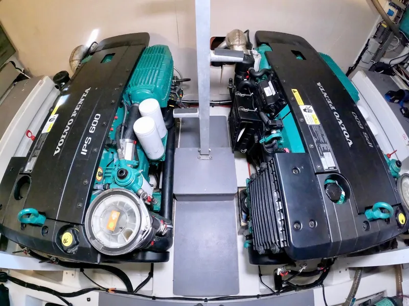Slide: The Image of Twin Volvo Penta IPS 600 engines in a 2019 Prestige 520 yacht. - 43