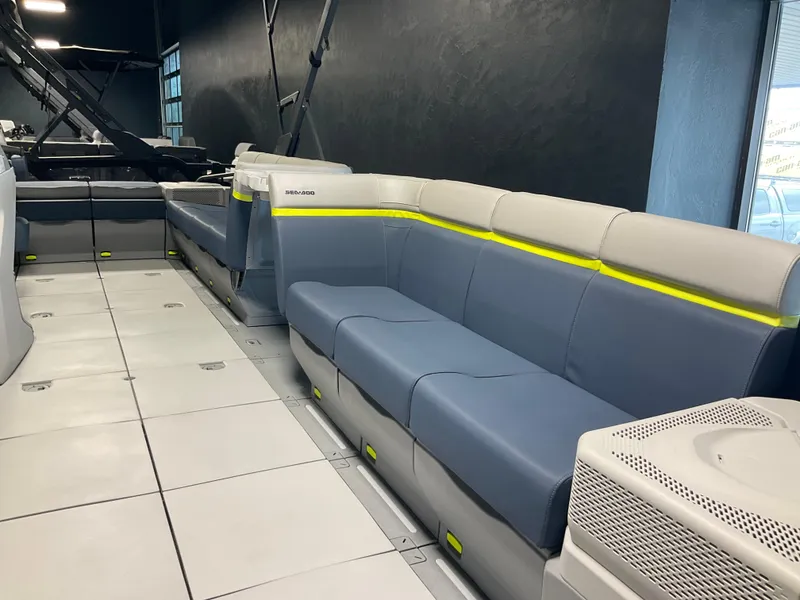 Slide: The Image of 2025 Sea-Doo Switch Cruise Limited 21 interior with modern seating and sleek design. - 4
