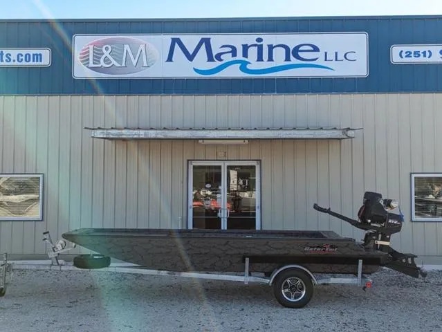 Slide: The Image of 2025 Gator Tail 1754 Extreme Series boat outside L&M Marine LLC building. - 1