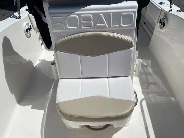 Slide: The Image of 2019 Robalo R200 Center Console boat seat with embossed logo. - 5