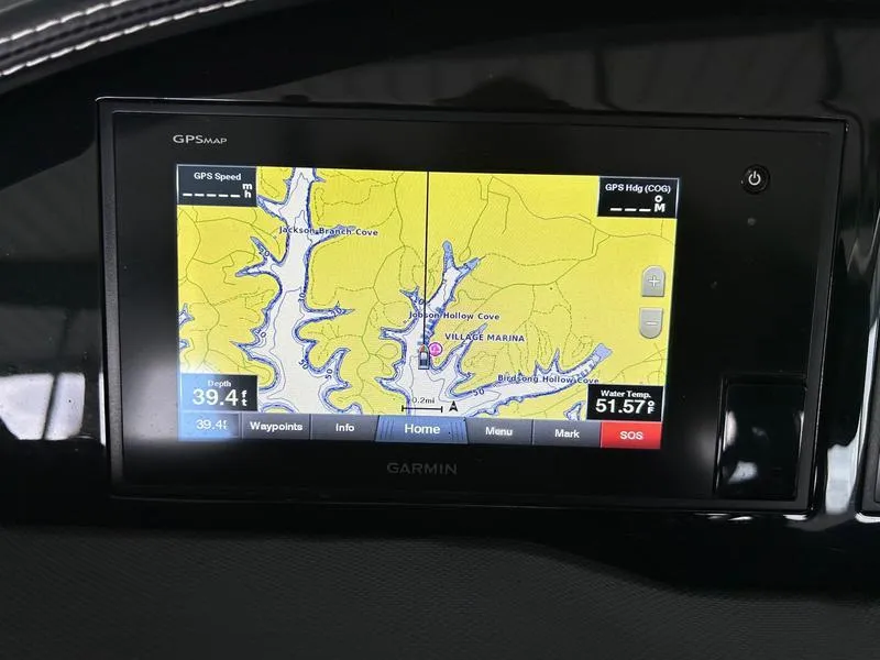 Slide: The Image of Garmin GPS display in 2019 Cobalt R3 showing a detailed waterway map. - 14