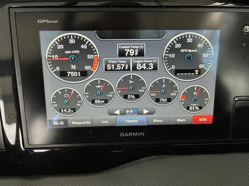 Slide: The Image of Garmin GPS display in 2019 Cobalt R3 showing engine metrics and navigation data. - 15