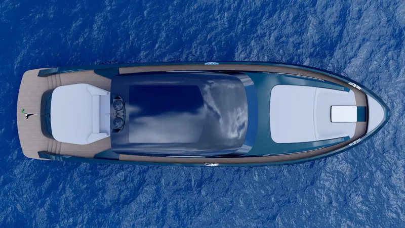 Slide: The Image of Top view of 2026 Bekkers Yachts CARIB 64HT, sleek design on blue ocean. - 5