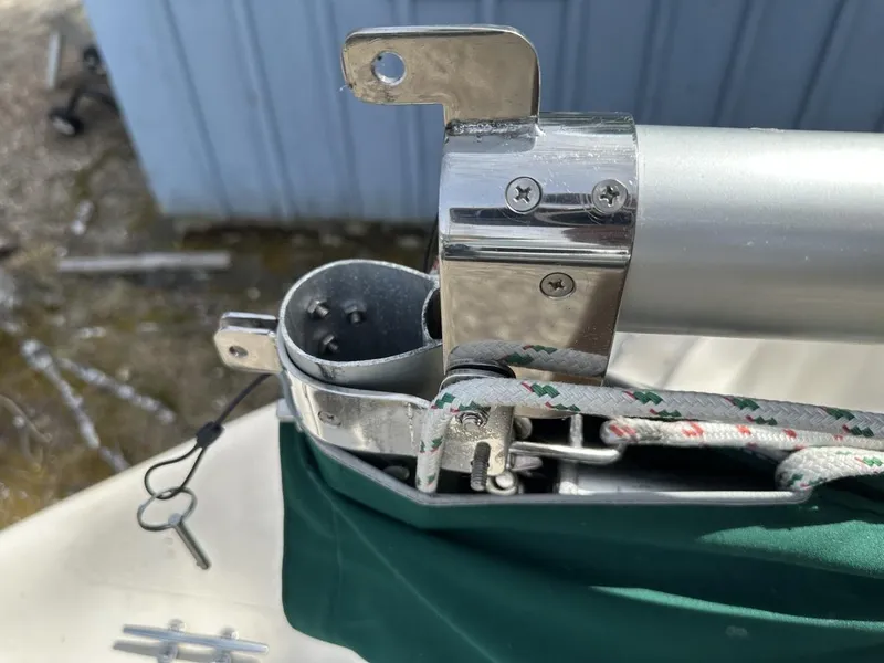 Slide: The Image of Close-up of a 2001 Com-Pac Picnic Cat sailboat rigging and hardware. - 10